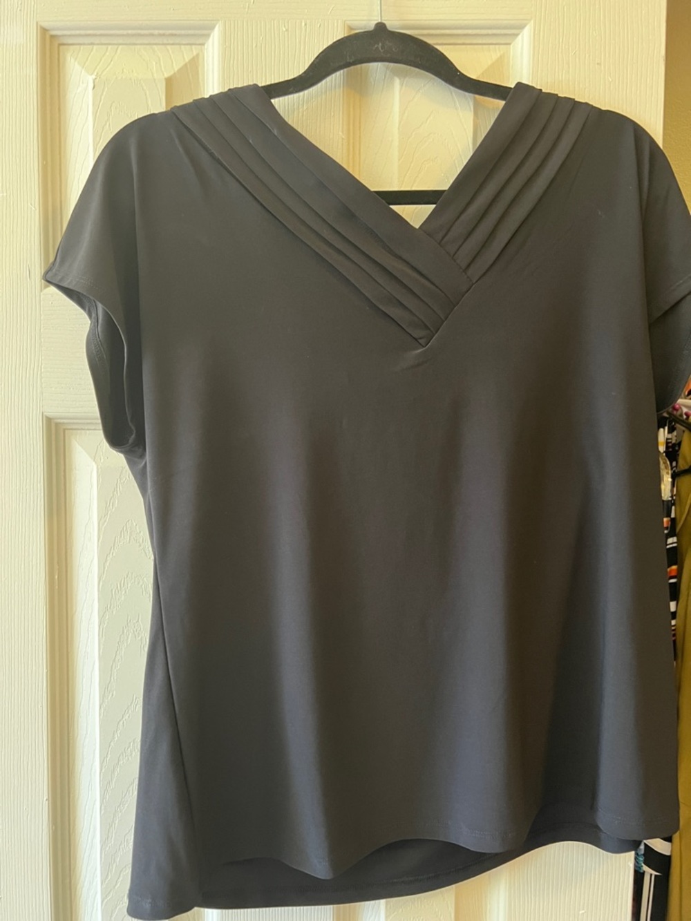 Cato Black V-Neck Pleated Trim Blouse